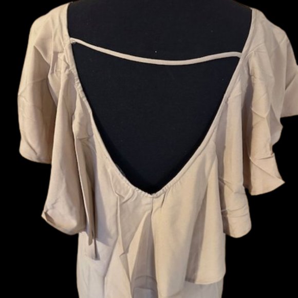 Taupe Open Low Back with Ruffle Midi Dress - Picture 5 of 12